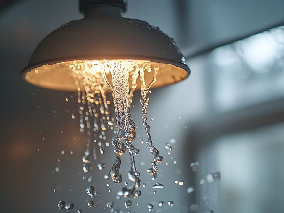 Water dripping from a ceiling light fixture, highlighting the dangers of water damage